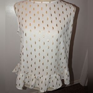 Ruffled Off White Sleeveless Blouse with Cut Out Design